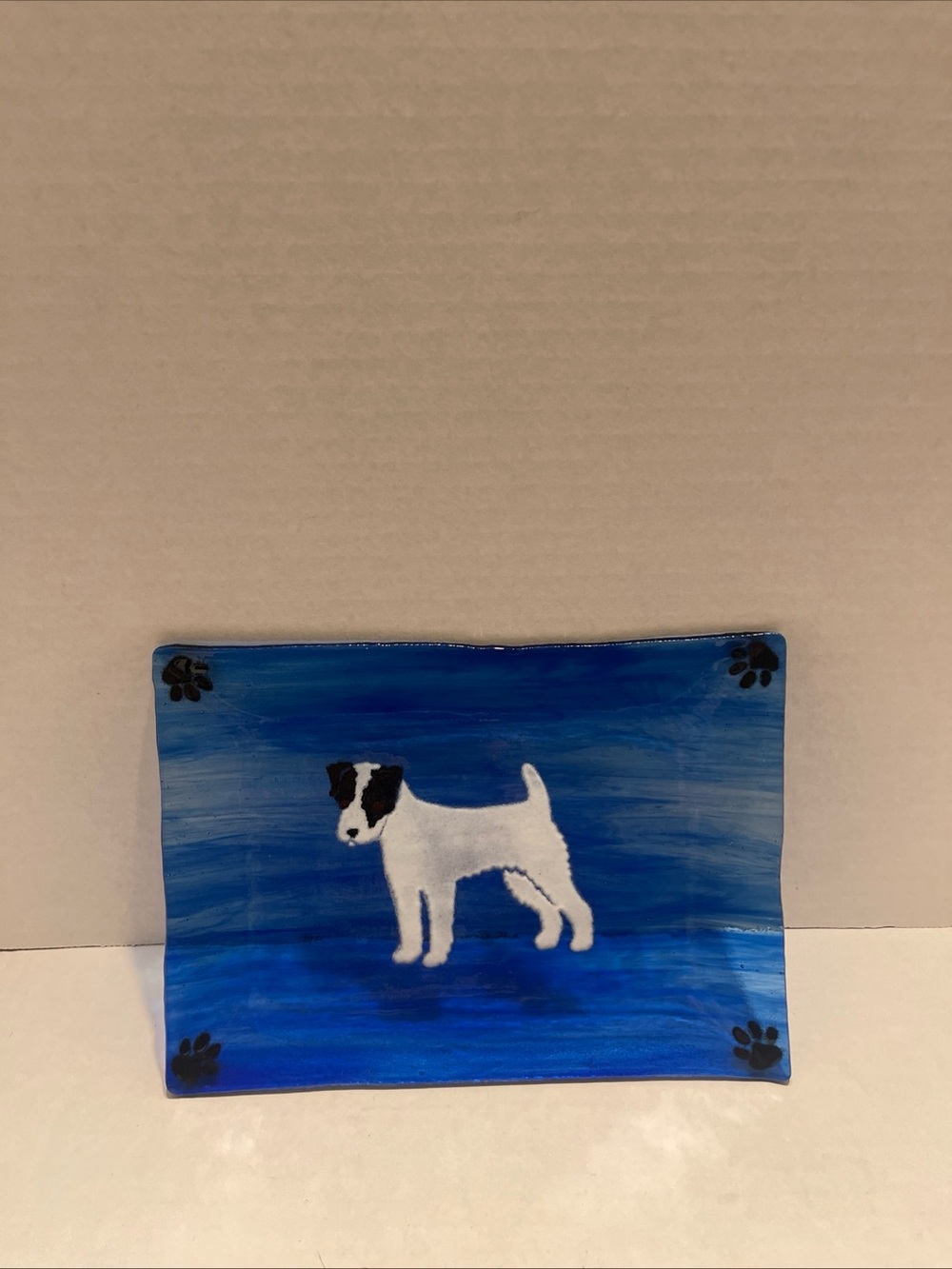 Hand-Painted Blue Jack Russel Terrier Dog Tray White & Black Dog Accent